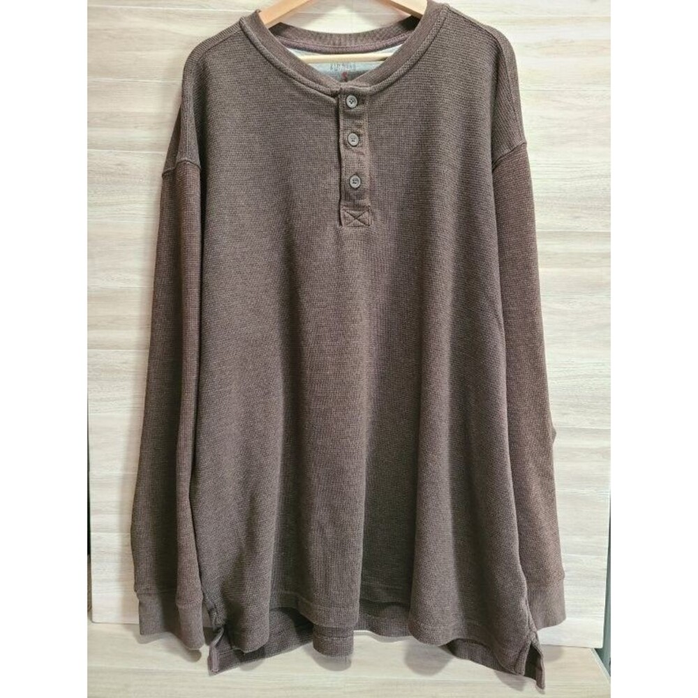 RedHead Waffle Knit Henley Shirt 3XL Brown Long Sleeve Thermal Outdoor